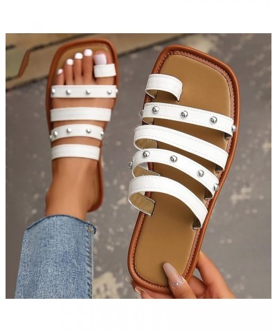 Ladies Summer Open Toe Simple Solid Colour Square Head Clip Toe Beach Walking Sandals for Women with Arch Support White $16.1...