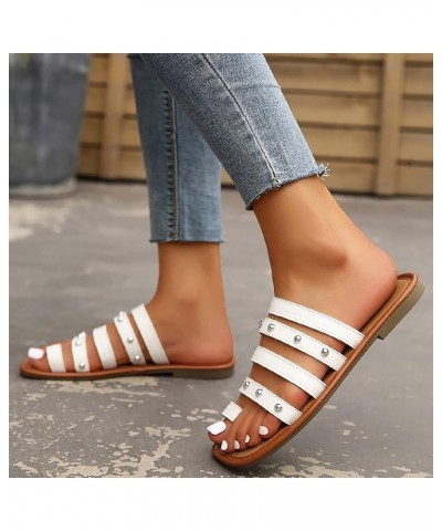 Ladies Summer Open Toe Simple Solid Colour Square Head Clip Toe Beach Walking Sandals for Women with Arch Support White $16.1...