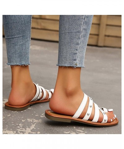 Ladies Summer Open Toe Simple Solid Colour Square Head Clip Toe Beach Walking Sandals for Women with Arch Support White $16.1...