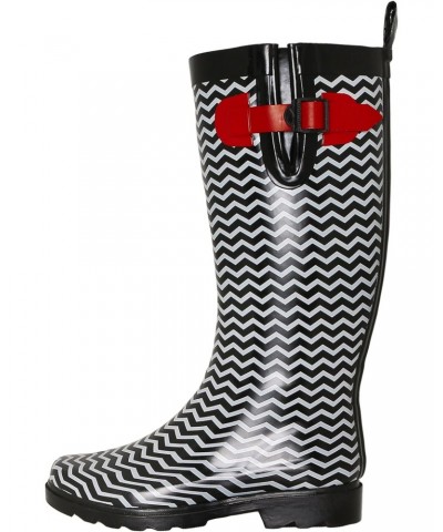 Ladies Shiny Tall Rubber Cozy Lined Rain Boots Chevron Black Combo Size 10 $22.65 Outdoor Shoes