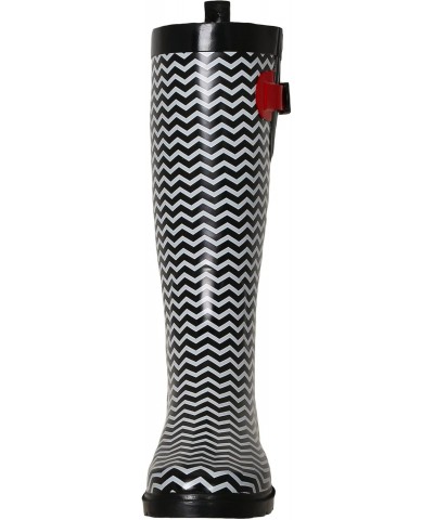 Ladies Shiny Tall Rubber Cozy Lined Rain Boots Chevron Black Combo Size 10 $22.65 Outdoor Shoes