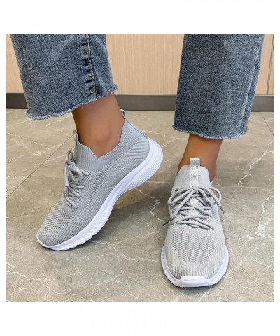 Fashion Spring and Summer Women Sports Shoes Flat Bottom Lightweight Flying Woven Mesh Sneaker Sandals for Grey $13.47 Athlet...