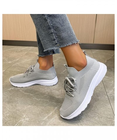 Fashion Spring and Summer Women Sports Shoes Flat Bottom Lightweight Flying Woven Mesh Sneaker Sandals for Grey $13.47 Athlet...