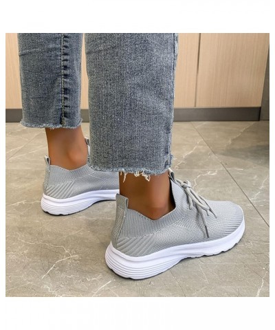 Fashion Spring and Summer Women Sports Shoes Flat Bottom Lightweight Flying Woven Mesh Sneaker Sandals for Grey $13.47 Athlet...