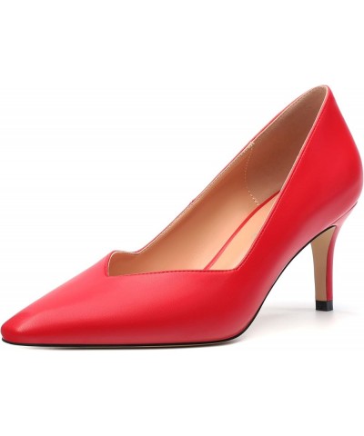 Women's Pointed Toe Wedding Slip On Matte Dress Stiletto Mid Heel Daily Pumps Shoes 2.55 Inch Red Matte $28.75 Pumps