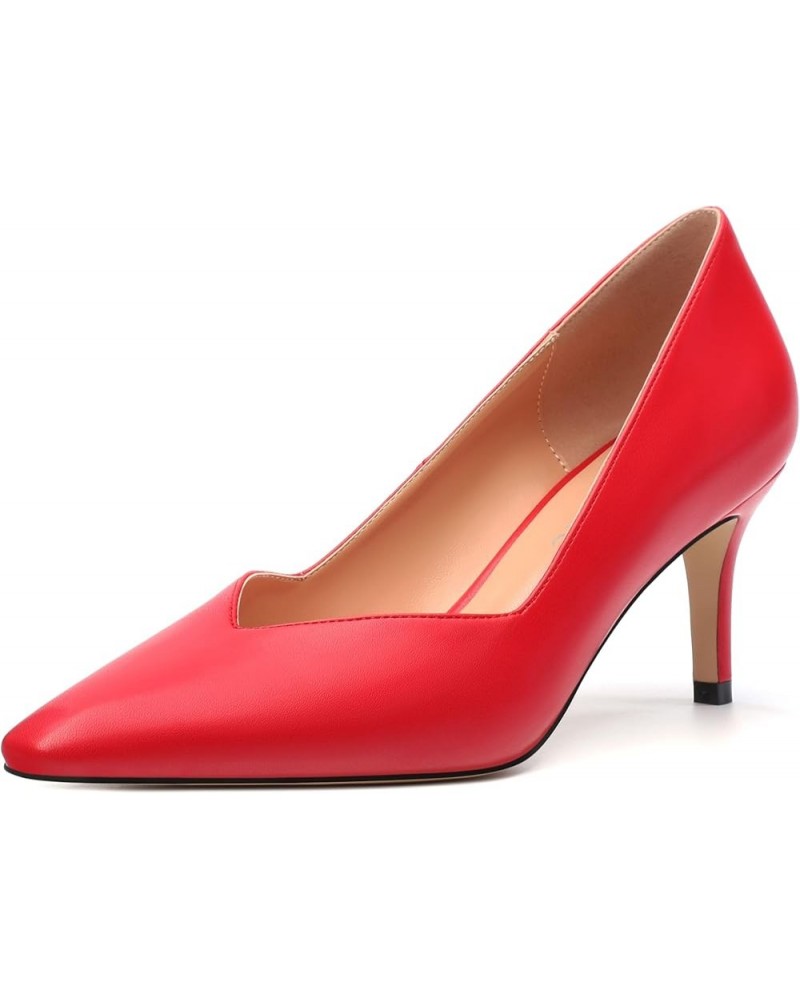 Women's Pointed Toe Wedding Slip On Matte Dress Stiletto Mid Heel Daily Pumps Shoes 2.55 Inch Red Matte $28.75 Pumps