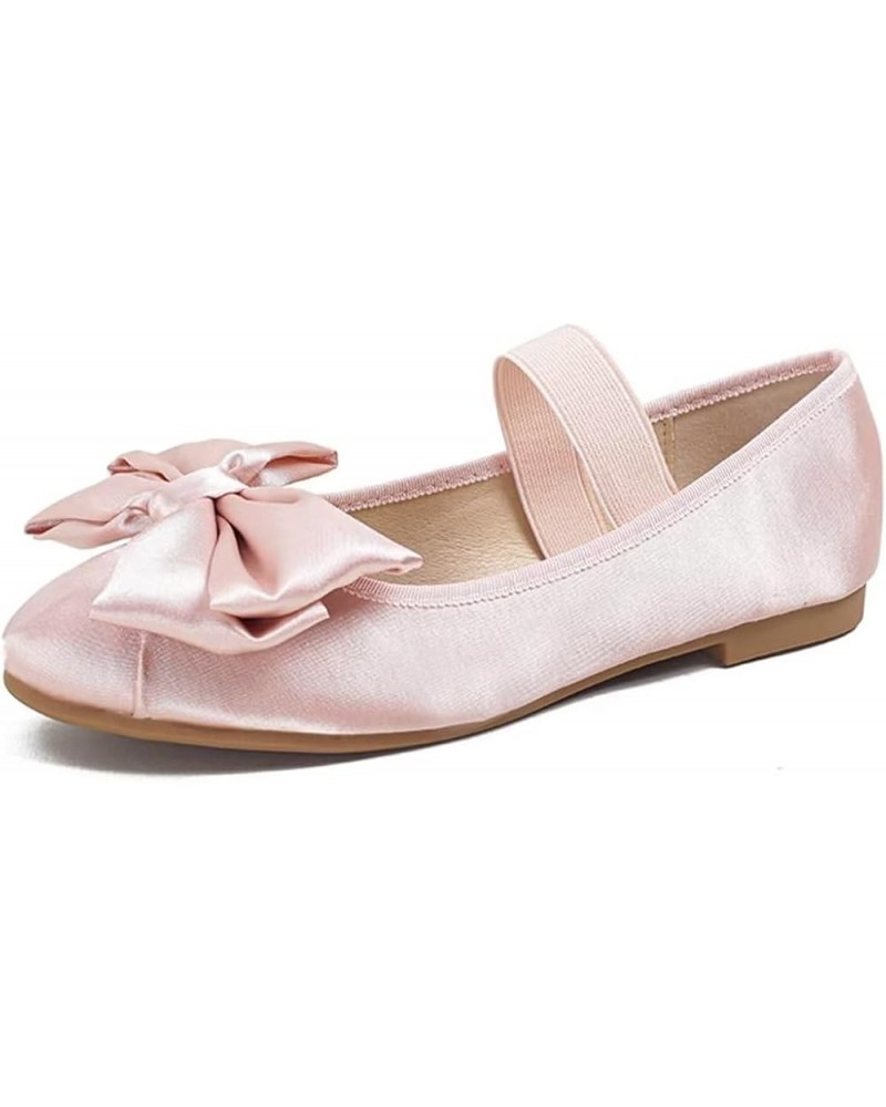 Women's Round Toe Ballet Flat Elastic Strap Comfortable Flats Shoes Slip On Casual Dress Shoes Pink Bow $16.72 Flats