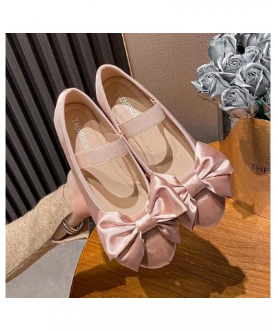 Women's Round Toe Ballet Flat Elastic Strap Comfortable Flats Shoes Slip On Casual Dress Shoes Pink Bow $16.72 Flats