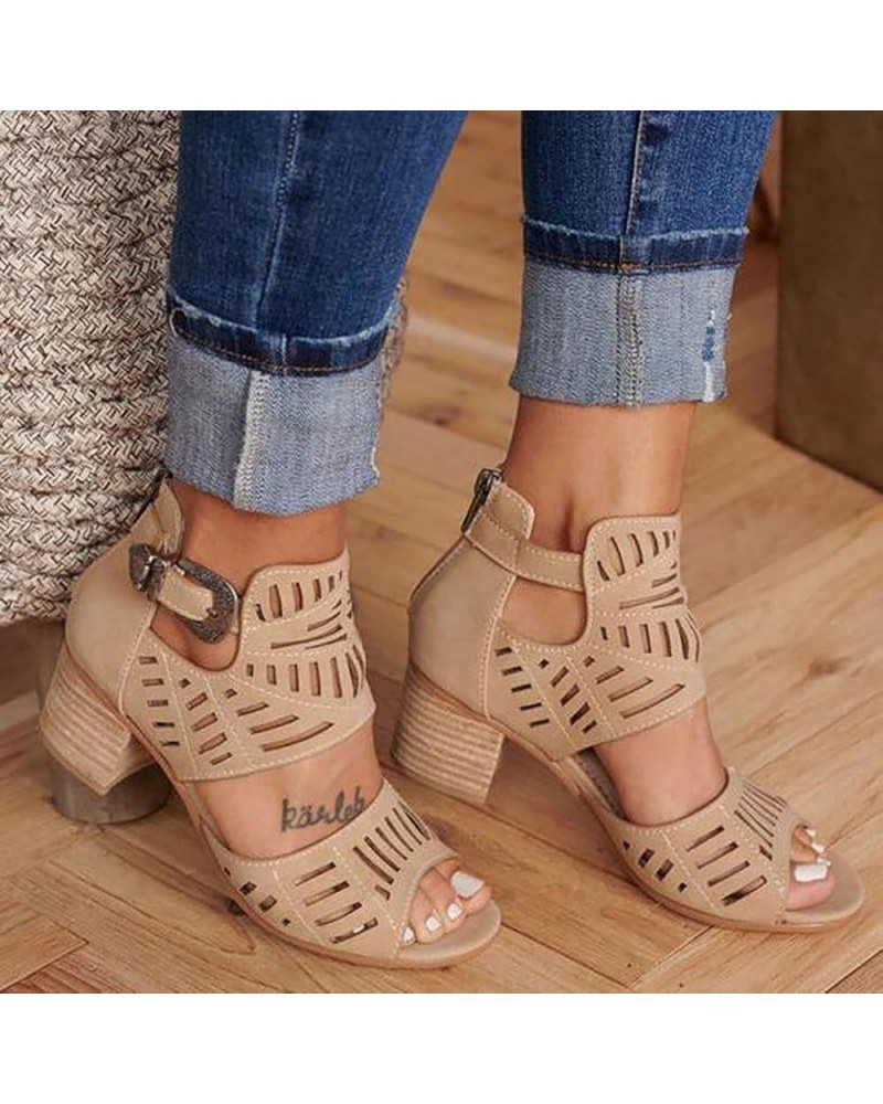 Women Sandals,High Heel Gladiator Buckle Strap Shoes Women Summer Ladies Sandals 36 Apricot $23.39 Sandals