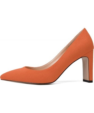 Womens Pointed Toe Suede Evening Casual Slip On Solid Block High Heel Pumps Shoes 3.3 Inch Orange $29.21 Pumps