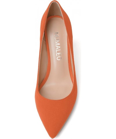 Womens Pointed Toe Suede Evening Casual Slip On Solid Block High Heel Pumps Shoes 3.3 Inch Orange $29.21 Pumps