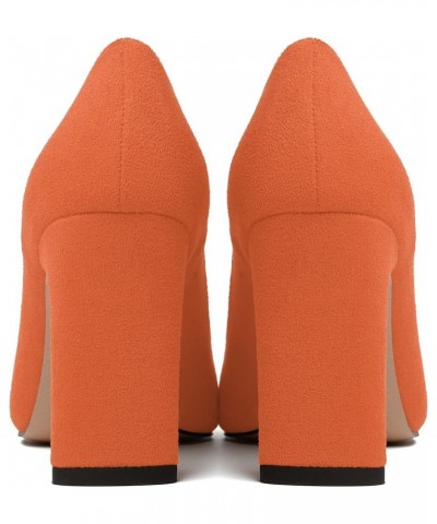 Womens Pointed Toe Suede Evening Casual Slip On Solid Block High Heel Pumps Shoes 3.3 Inch Orange $29.21 Pumps