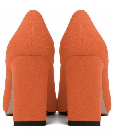 Womens Pointed Toe Suede Evening Casual Slip On Solid Block High Heel Pumps Shoes 3.3 Inch Orange $29.21 Pumps