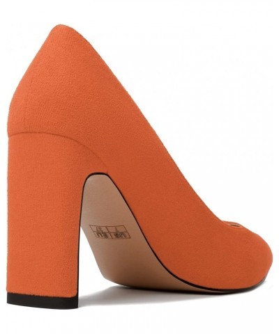 Womens Pointed Toe Suede Evening Casual Slip On Solid Block High Heel Pumps Shoes 3.3 Inch Orange $29.21 Pumps