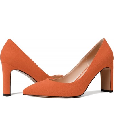 Womens Pointed Toe Suede Evening Casual Slip On Solid Block High Heel Pumps Shoes 3.3 Inch Orange $29.21 Pumps