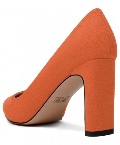 Womens Pointed Toe Suede Evening Casual Slip On Solid Block High Heel Pumps Shoes 3.3 Inch Orange $29.21 Pumps