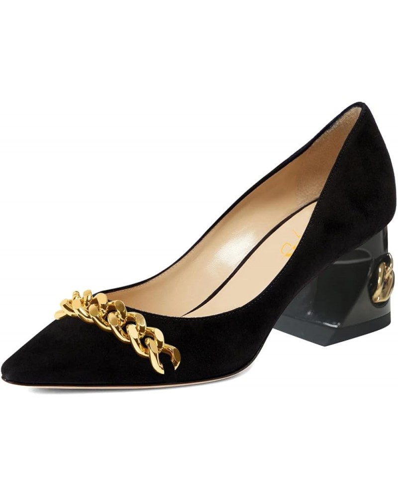 Office Ladies Women Pointed Toe Chunky Block Heel Pumps Metal Gold Chain Slip On Stylish Party Work Event Shoes Black $38.06 ...