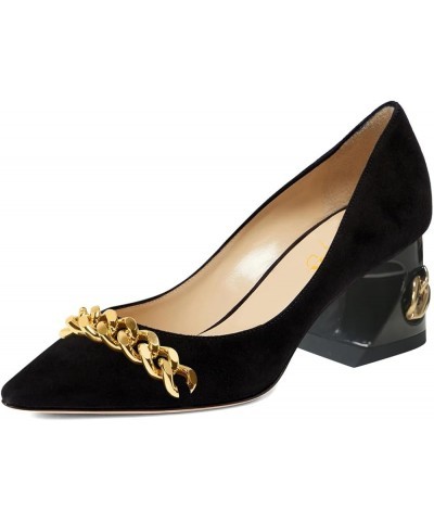 Office Ladies Women Pointed Toe Chunky Block Heel Pumps Metal Gold Chain Slip On Stylish Party Work Event Shoes Black $38.06 ...