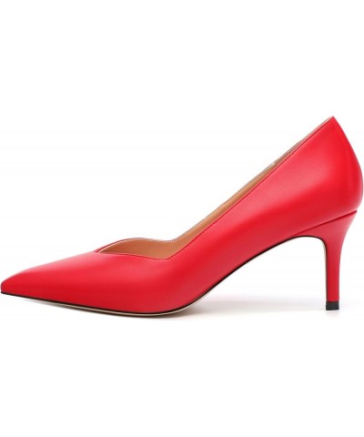 Women's Pointed Toe Wedding Slip On Matte Dress Stiletto Mid Heel Daily Pumps Shoes 2.55 Inch Red Matte $28.75 Pumps