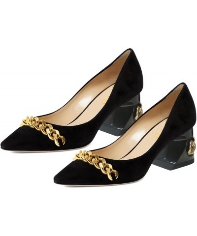 Office Ladies Women Pointed Toe Chunky Block Heel Pumps Metal Gold Chain Slip On Stylish Party Work Event Shoes Black $38.06 ...