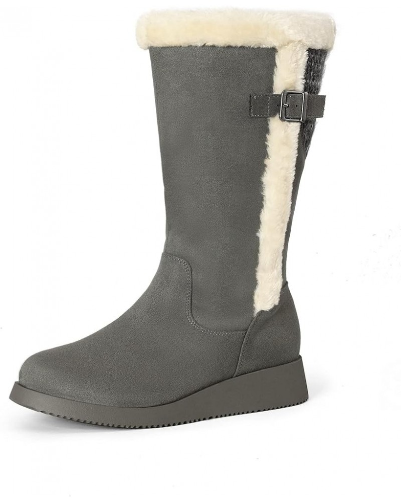 Womens Winter Snow Boots Mid-Calf Fashion Furry Warm Tall Boot Grey $25.29 Outdoor Shoes