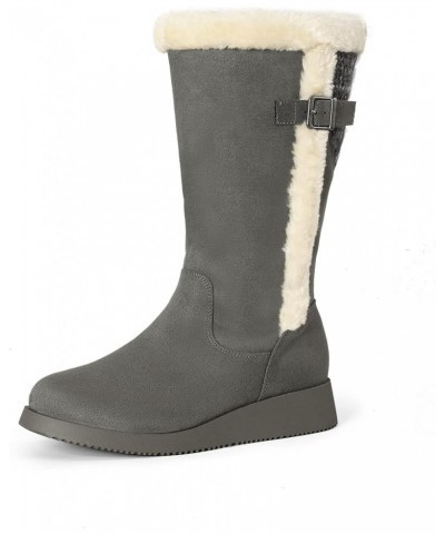 Womens Winter Snow Boots Mid-Calf Fashion Furry Warm Tall Boot Grey $25.29 Outdoor Shoes