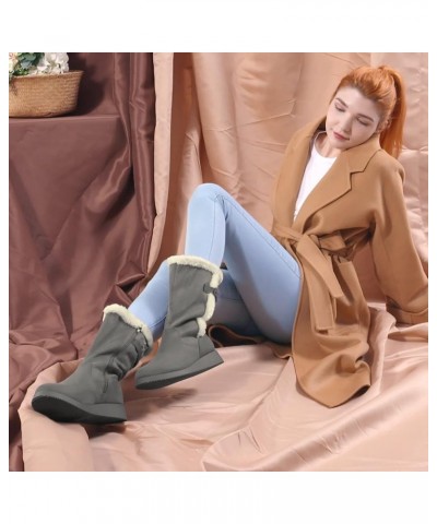 Womens Winter Snow Boots Mid-Calf Fashion Furry Warm Tall Boot Grey $25.29 Outdoor Shoes