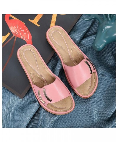 Women's Slip on Slippers Summer Ladies Elegant Solid Color Leather Flat Heel Sandals Casual Non Slip Arch Support Shoes (Blac...