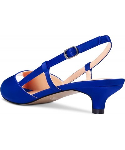 Women Pumps Peep Open Toe Ankle Strap Slingback Kitten Low Heel Dress Shoes Sandals Satin Office Wedding Shopping Blue 1.5 In...