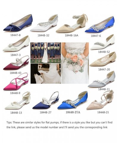 Satin Flat Bridal Shoes for Women Pointed Toe Ballet Pumps Rhinestones Slingback Wedding Evening Party Shoes 18448-27A Silver...