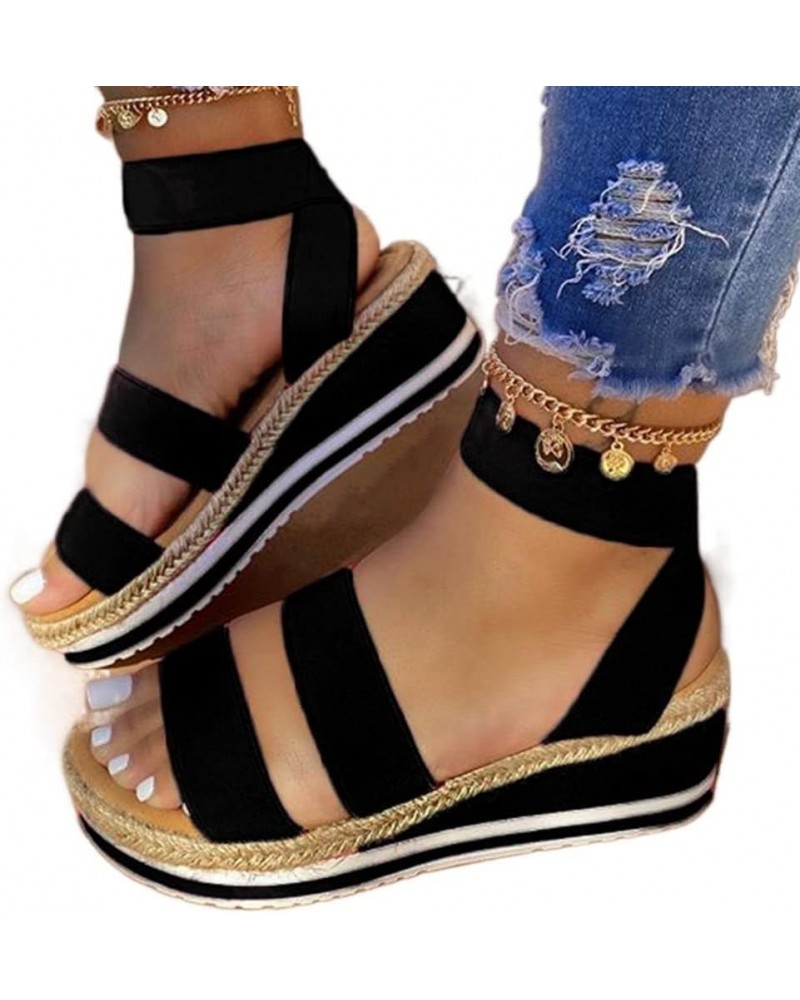 Women Wedge Sandals Summer Shoes Ethnic Print Fashion Casual Shoes Lace Up Shoes Woman Beach Shoes Sandals (Color : Yellow, S...