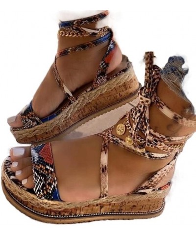 Women Wedge Sandals Summer Shoes Ethnic Print Fashion Casual Shoes Lace Up Shoes Woman Beach Shoes Sandals (Color : Yellow, S...