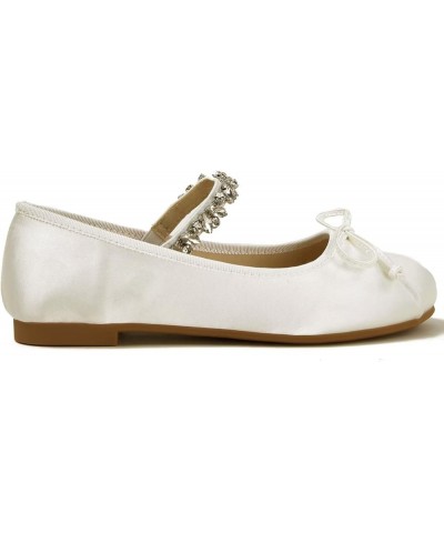 Women's Flat Shoes Soft Satin Cute Round Toe Ballet Shoes with One-Shaped Rhinestone Strap White $13.91 Flats