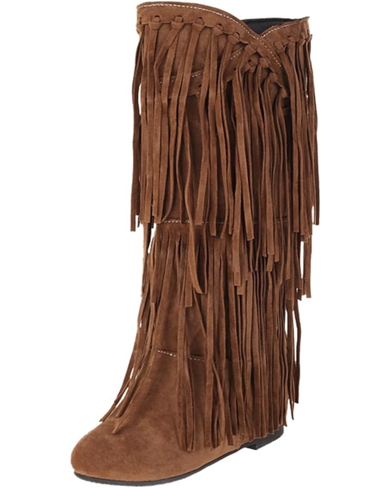 Cowboy Boots for Women Plus Size Chunky Heel Fringe Inside Booster Mid Length Fashion Short Boots Chunky Heel A Yellow $37.73...