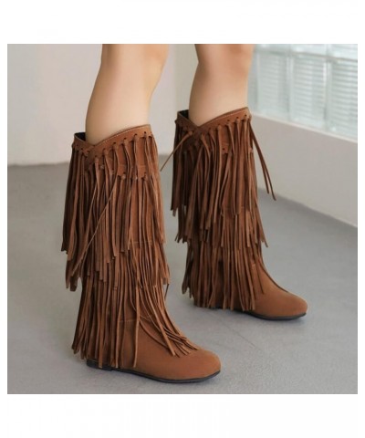 Cowboy Boots for Women Plus Size Chunky Heel Fringe Inside Booster Mid Length Fashion Short Boots Chunky Heel A Yellow $37.73...