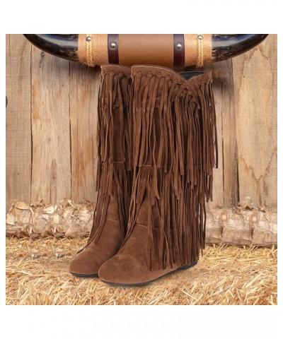 Cowboy Boots for Women Plus Size Chunky Heel Fringe Inside Booster Mid Length Fashion Short Boots Chunky Heel A Yellow $37.73...