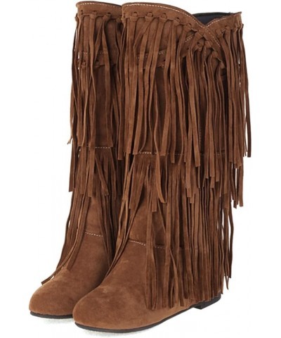 Cowboy Boots for Women Plus Size Chunky Heel Fringe Inside Booster Mid Length Fashion Short Boots Chunky Heel A Yellow $37.73...