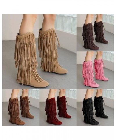 Cowboy Boots for Women Plus Size Chunky Heel Fringe Inside Booster Mid Length Fashion Short Boots Chunky Heel A Yellow $37.73...