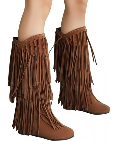 Cowboy Boots for Women Plus Size Chunky Heel Fringe Inside Booster Mid Length Fashion Short Boots Chunky Heel A Yellow $37.73...