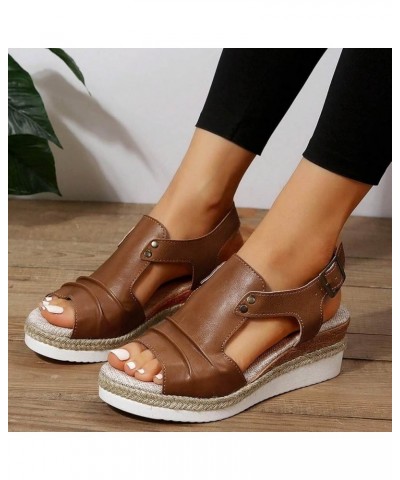 Platform Women Wedges Size 12 Platform sandals Women Dressy Closed Toe Comfortable sandals For Women Heeled sandals Fo Brown-...