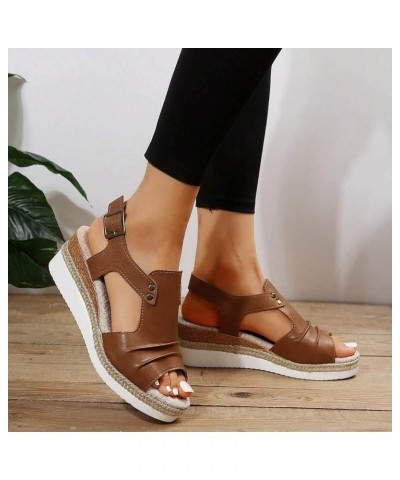 Platform Women Wedges Size 12 Platform sandals Women Dressy Closed Toe Comfortable sandals For Women Heeled sandals Fo Brown-...