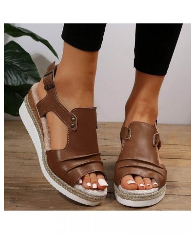 Platform Women Wedges Size 12 Platform sandals Women Dressy Closed Toe Comfortable sandals For Women Heeled sandals Fo Brown-...