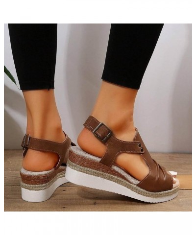 Platform Women Wedges Size 12 Platform sandals Women Dressy Closed Toe Comfortable sandals For Women Heeled sandals Fo Brown-...