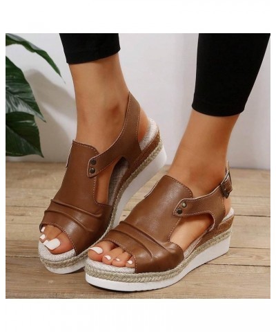 Platform Women Wedges Size 12 Platform sandals Women Dressy Closed Toe Comfortable sandals For Women Heeled sandals Fo Brown-...