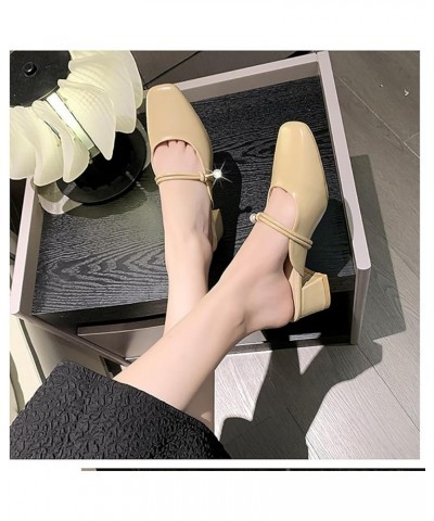 Womens Low Block Heel Sandals, Women Summer Thick Heel Square Toe Slippers Slip On High Heel Dress Wedding Sandals 38 Apricot...