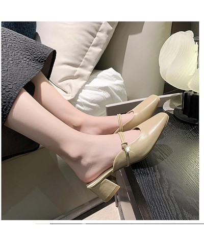 Womens Low Block Heel Sandals, Women Summer Thick Heel Square Toe Slippers Slip On High Heel Dress Wedding Sandals 38 Apricot...