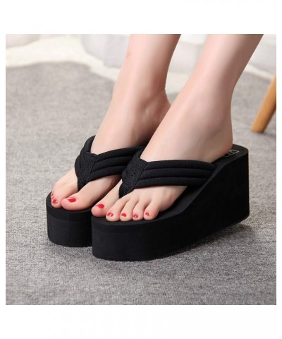 Women Ankle Strap Lace Up Low Wedge Sandals Beach Summer Casual Fashion Flats Flatform Platform Slipper Sandal 27-htrns-f-bla...