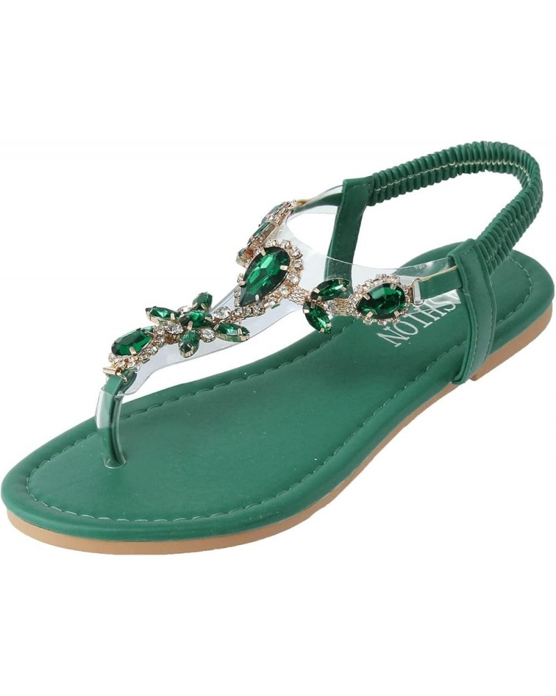 Women's Orthopedic Slippers Ladies Fashion Summer Rhinestone Elastic Band Flat Flip Flops Outer Beach Sandals 8 Green $14.67 ...