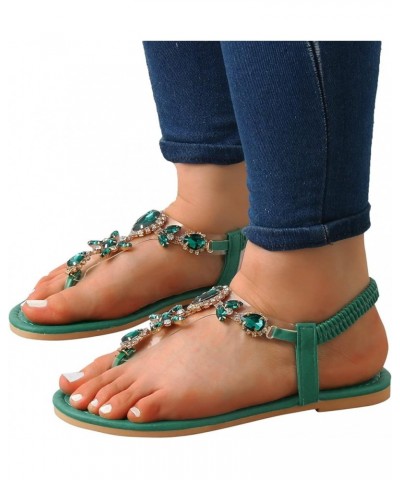 Women's Orthopedic Slippers Ladies Fashion Summer Rhinestone Elastic Band Flat Flip Flops Outer Beach Sandals 8 Green $14.67 ...