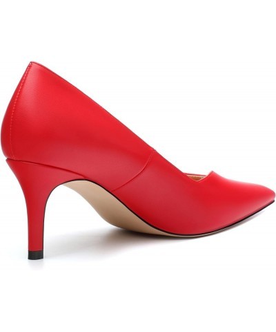 Women's Pointed Toe Wedding Slip On Matte Dress Stiletto Mid Heel Daily Pumps Shoes 2.55 Inch Red Matte $28.75 Pumps